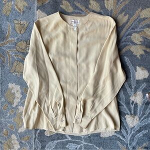 Vintage Henri Bendel Cream Silk Collarless Blouse size 8